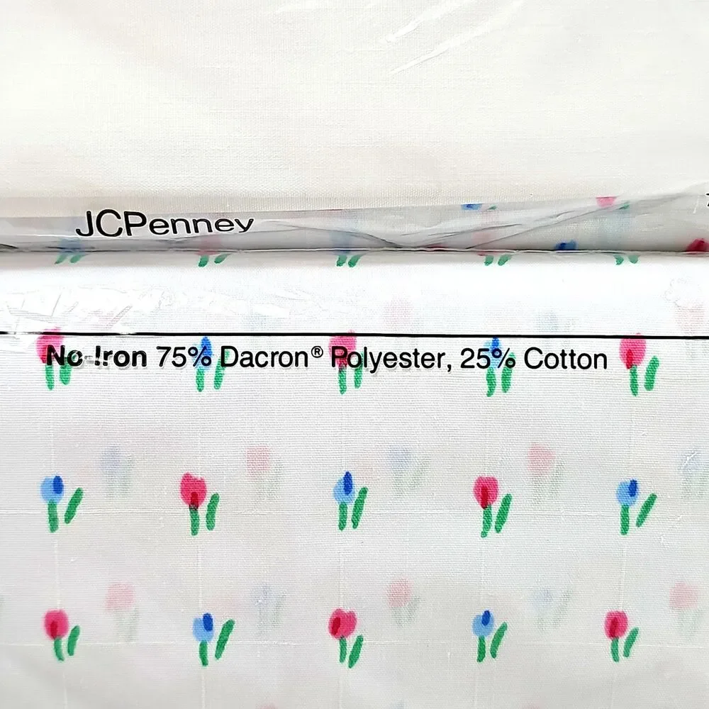 JCPenney Stockholm Dainty Tulip Floral FULL Flat Fitted Sheets NEW Vintage USA